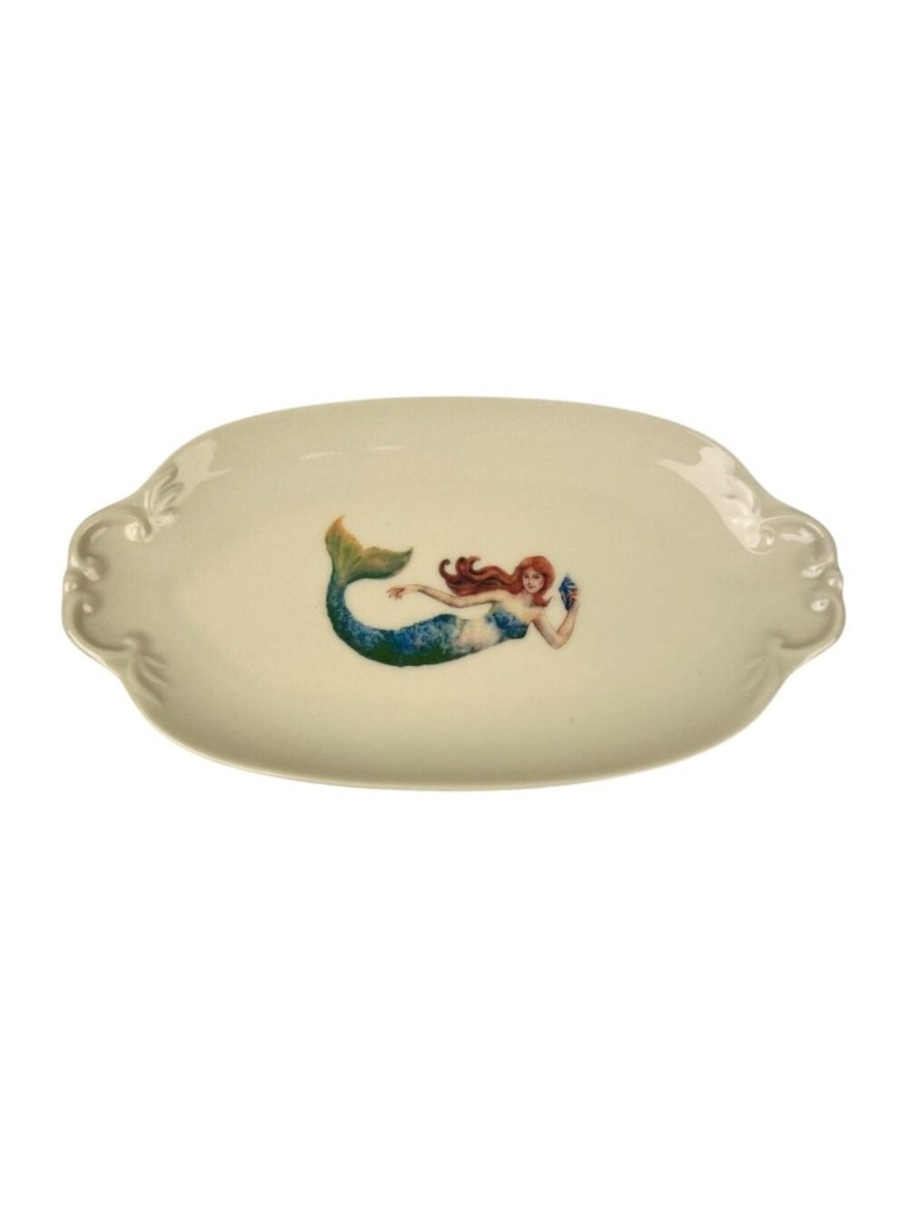 Cracker Barrel Mermaid Oval Trinket Jewelry Ceramic Tray Susan Winget Coastal 8"